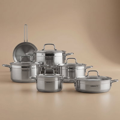 Korkmaz Alpha Steel Cookware Set, 11 Pieces - Silver product image 1