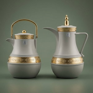 Al Saif Gallery Amal thermos set, 1/1 liter, 2 pieces, thermal glass inner shell, plastic outer shell - light gray product image