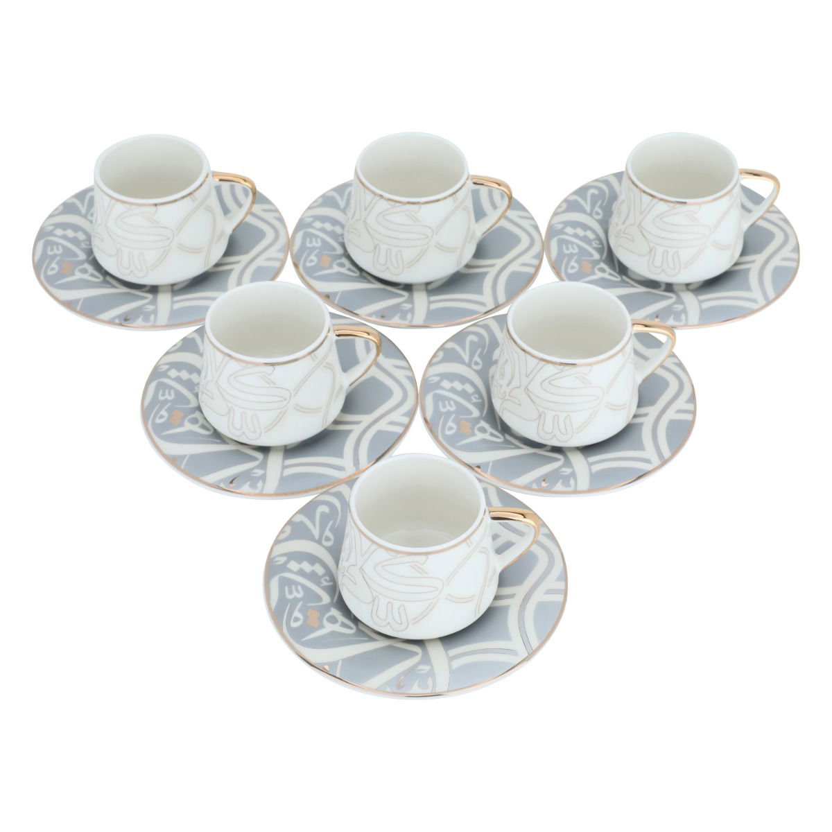 طقم فناجين قهوة تركي بورسلان السيف غاليري، نقش حروف رمادي، 12 قطعة - أبيض product image 2