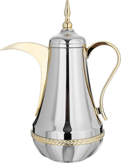 Al Saif Gallery Nouf thermos set, 0.7 / 1 liter, 2 pieces, thermal glass inner shell, stainless steel outer shell - silver gold product image 3