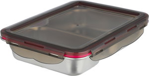 علبة تخزين ستانلس استيل الصحاح، 24x17x5 سم، مقسم خانتين، غطاء بلاستيك، قفل - فضي أسود شفاف product image 2