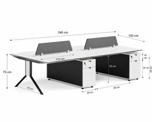 مكتب مزدوج خشب MDF، 240x120x75 سم - ابيض رمادي product image 2