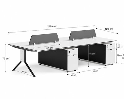 مكتب مزدوج خشب MDF، 240x120x75 سم - ابيض رمادي product image 2