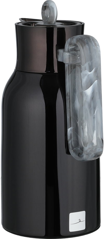 Al Saif Gallery Al Durra Thermos Set, 1/1 Liter, 2 Pieces, Glass Inner Container, Push Button, Marble Gray Handle - Glossy Black product image 3
