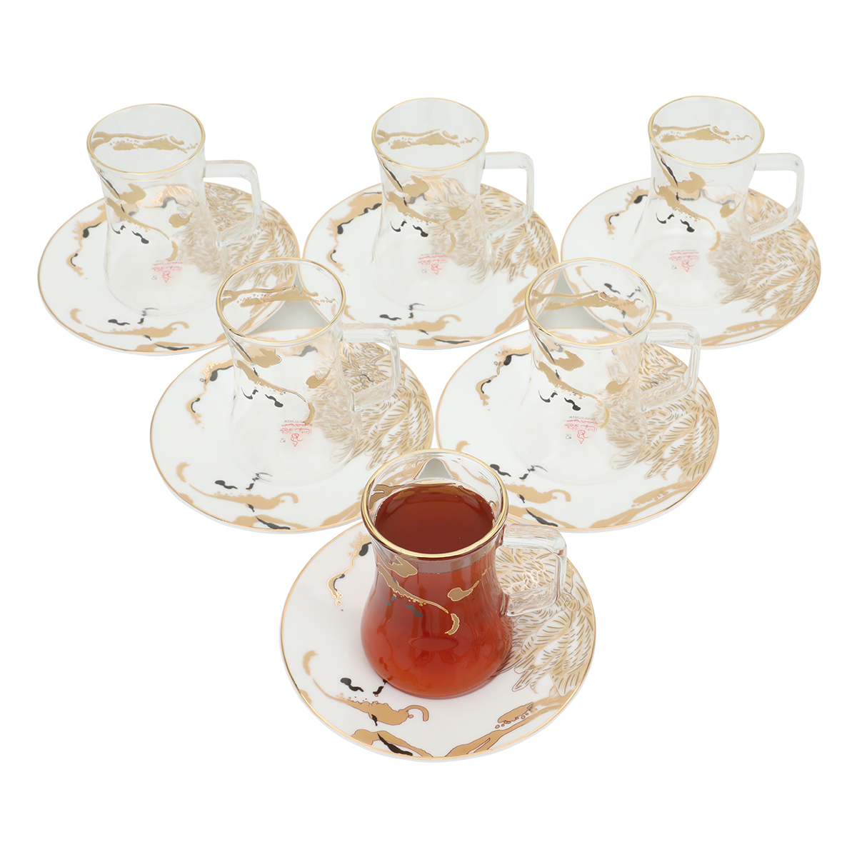 طقم تقديم بيالات زجاج مع الصحن السيف غاليري، 12 قطعة، نقش مذهب مع اسود - شفاف أبيض product image 2