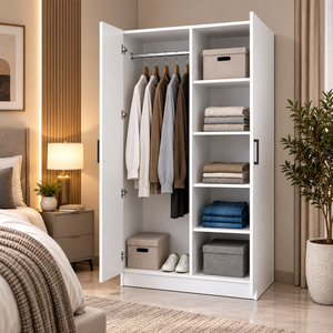 دولاب تخزين ملابس نوفا، 200×80×54 سم، خشب MDF، بابين، رفوف داخلية - أبيض product image 2