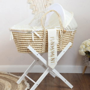 سرير موسى قطن فان مومنت، 76×42×76 سم، حامل خشب - ابيض بيج product image
