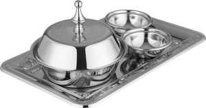 طقم تقديم تمرية نجدية استيل سيف بلص، 5 قطع، 26x16x2 سم - فضي product image