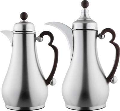 Alsaif Gallery Al-Asalah Thermos Set, 1/1 liter, glass interior, stainless steel exterior, dark wooden handle, press - matte silver product image 1