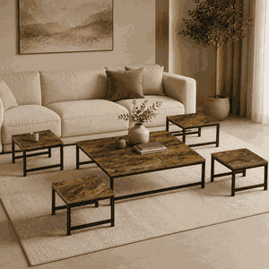 طقم طاولات خشب MDF و معدن، 5 قطع - اسود بني product image
