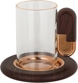 Alsaif Gallery Glass Tea Cups & Arabic Coffee Cups Serving Set, 18 Pieces, Stainless Steel Tray - Copper / Wooden Finish product image 2
