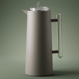 Glory Lean Thermos, 1 Liter, Glass Inner Container, Pump, Transparent Handle - Cappuccino product image