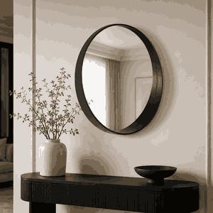 مراية دائرية زجاج، 90×90 سم، اطار خشب MDF - اسود product image