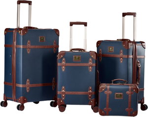 طقم حقيبة سفر جلد صناعي ليمرا، 4 مقاسات، 4 عجلات، زاوية 360 درجة، LMA-7058 - ازرق بني product image