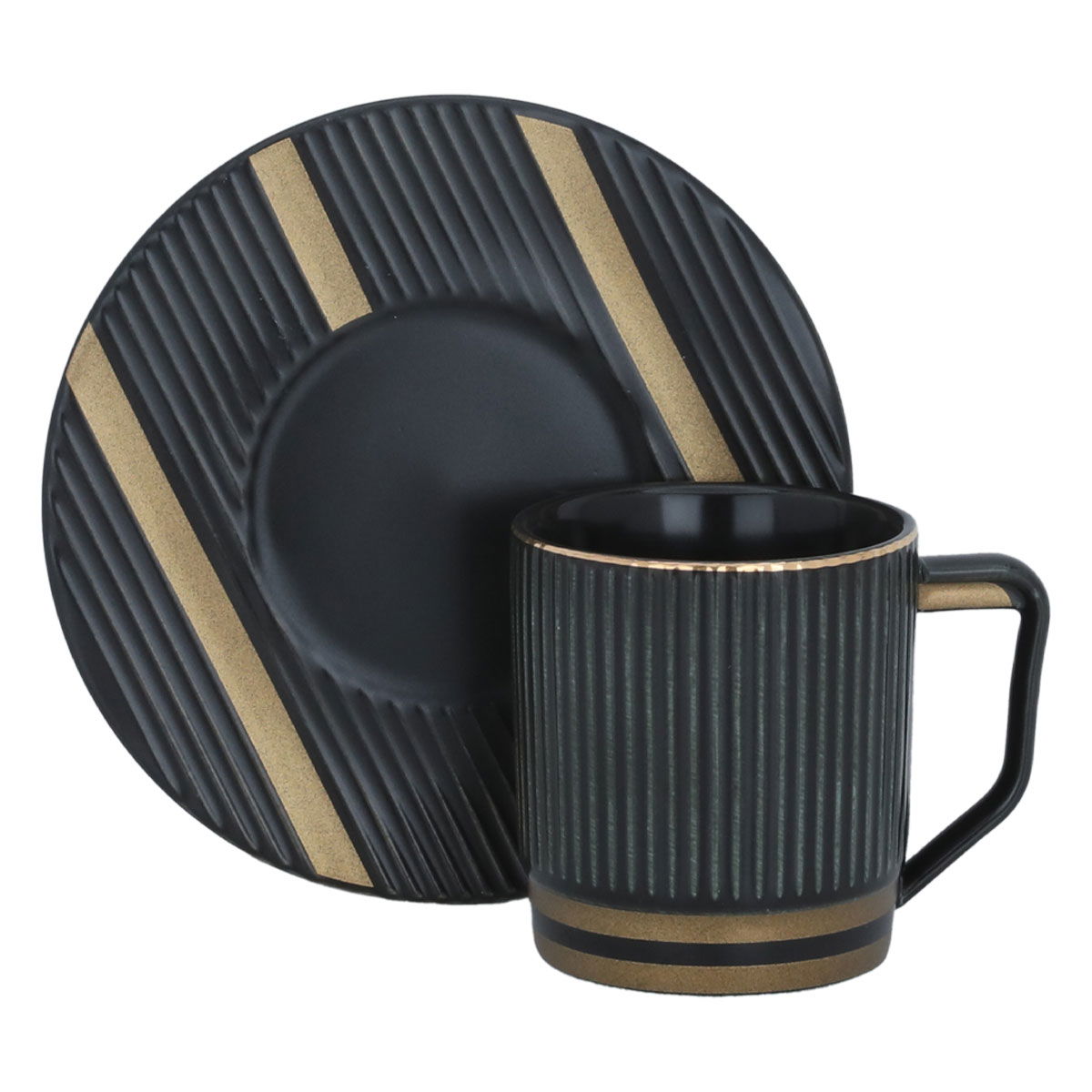 Al Saif Gallery coffee cups and saucers set, porcelain, 12 pieces - black product image