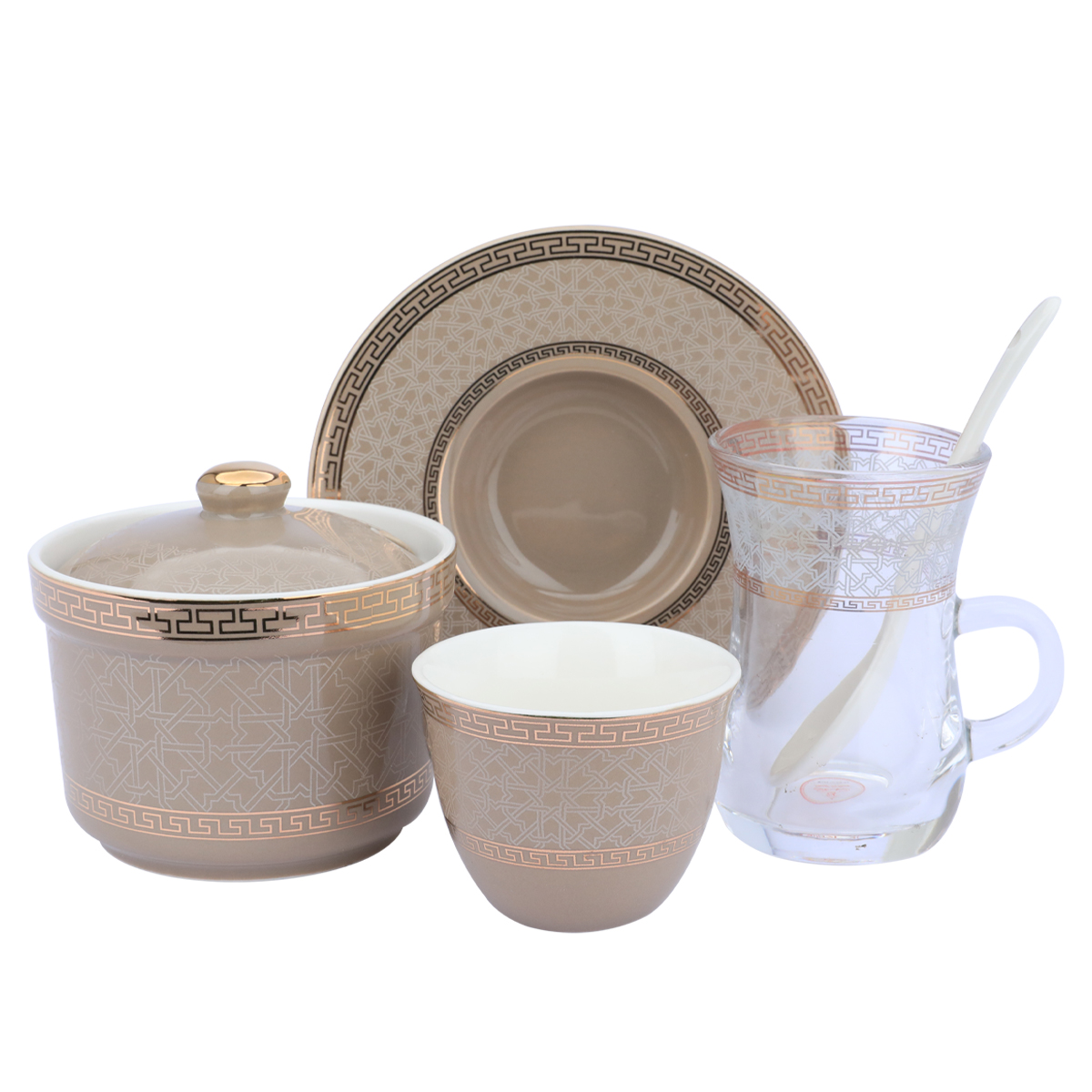 AlSaif Gallery Glass and Porcelain Cup Set, 27 Pieces - Clean Brown product image