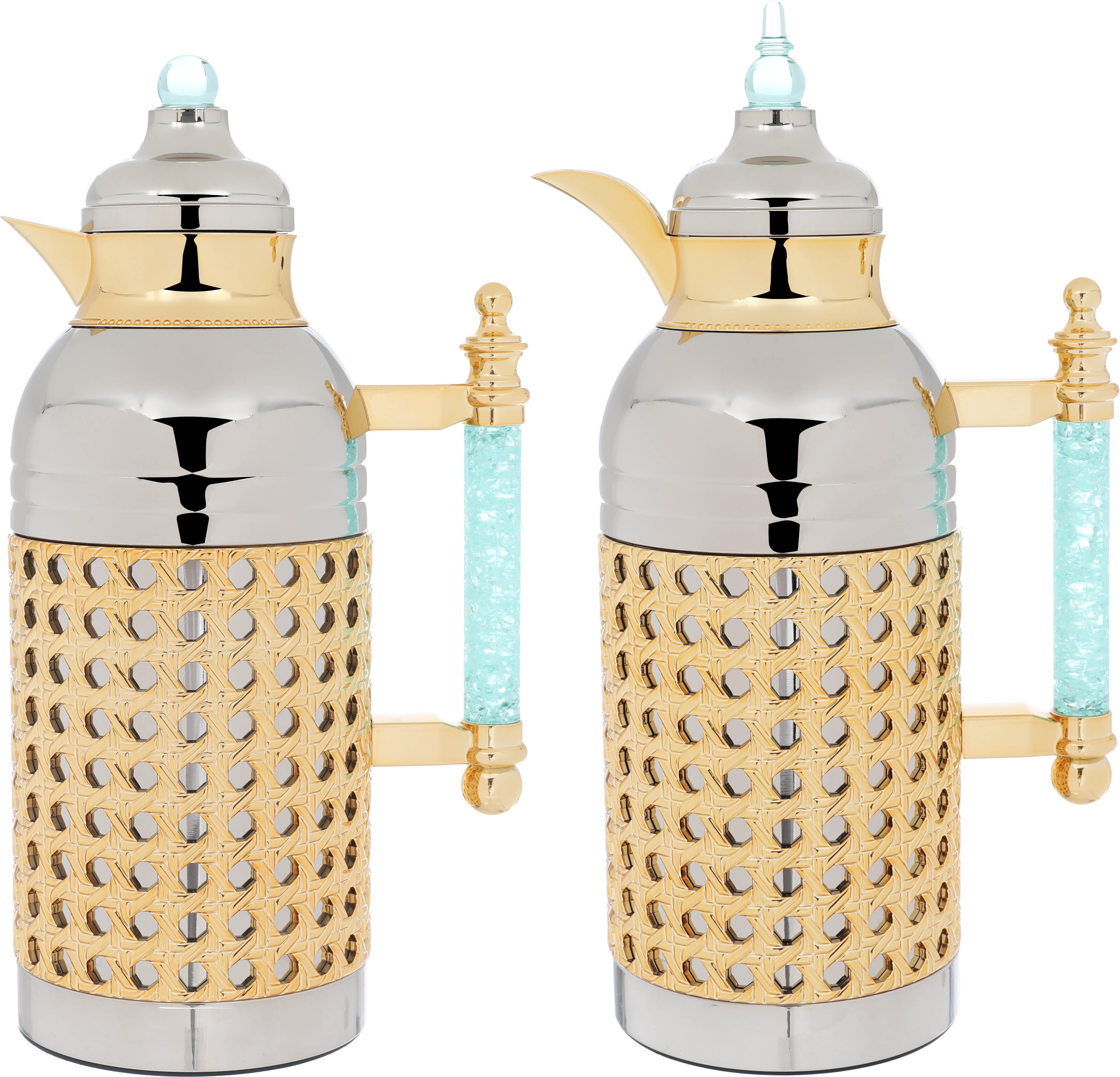 Al Saif Gallery Sarah thermos set, 1 liter, crystal handle, thermal glass inner case, steel outer case - silver product image