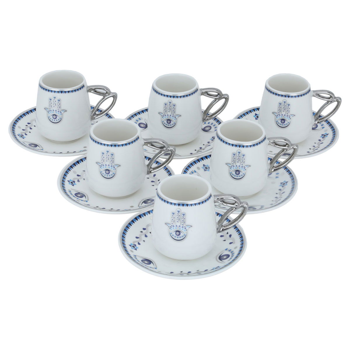 Al Saif Gallery porcelain coffee cup set, eye pattern, with saucer, 12 pieces - white product image 2