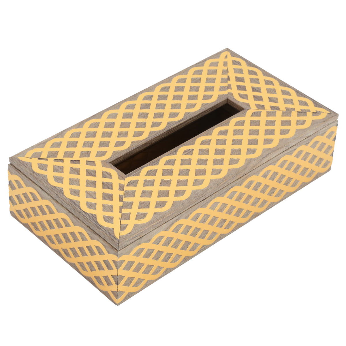 Al Saif Gallery wooden tissue box, 23.5x13x6 cm, gilded engraving - beige product image