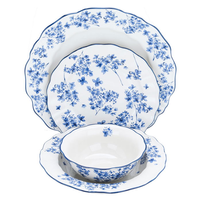 طقم عشاء بورسلان مشجر أزرق السيف غاليري، 24 قطعة - أبيض product image 2