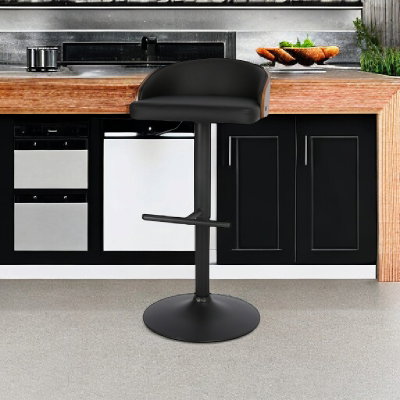 كرسي بار مودرن معدن، 70×45×40 سم، قاعدة جلد - اسود product image 2