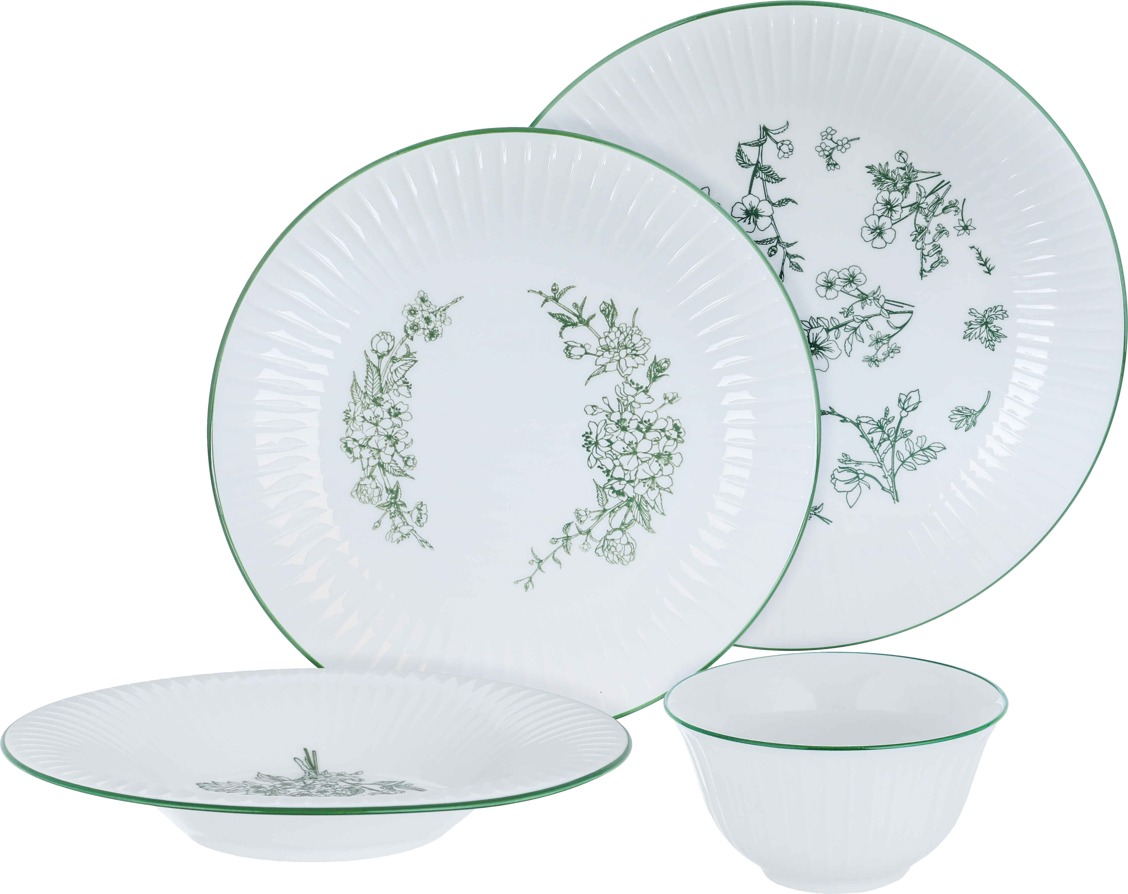 طقم سفرة بورسلان بنقش أخضر السيف غاليري، 24 قطعة - أبيض product image