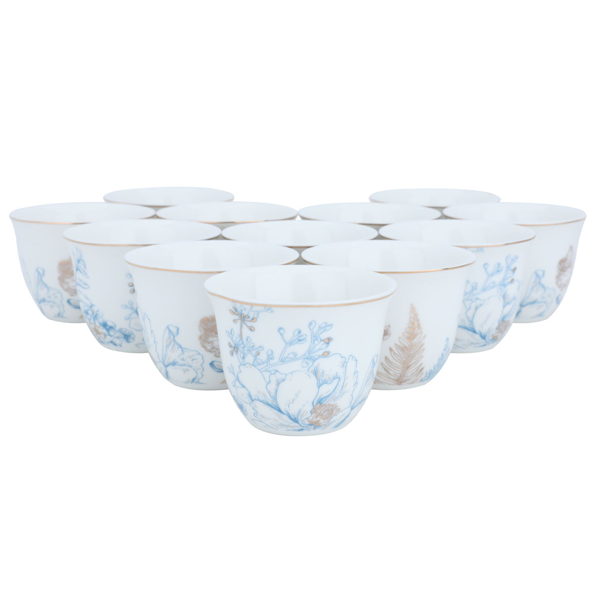 Al Saif Gallery Porcelain Saudi Arabic Coffee Cups Set, 0.06 L, 12 Pieces - White Blue product image 2