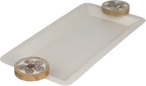 Alsaif Gallery Stainless Steel Serving Tray with Wooden Handles, 44 x 19 x 3.5 cm, Rectangular - Cream product image 2