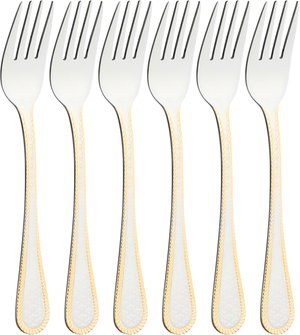 طقم شوك حلا أستيل السيف غاليري، 6 قطع، منقوش بحافة ذهبي - فضي product image