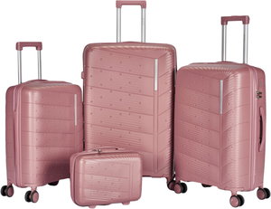 طقم شنط سفر بولي بروبيلين ليمرا، 4 مقاسات، 4 عجلات، بزاوية 360 درجة، LMA-PP503 - روزجولد product image