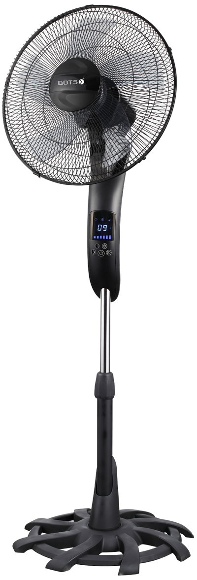 Dots TFS1664K46 Pedestal Fan, 16 Inch, 60W, 3 Speeds, LED, 12 Hours, Remote Control - Black product image 1