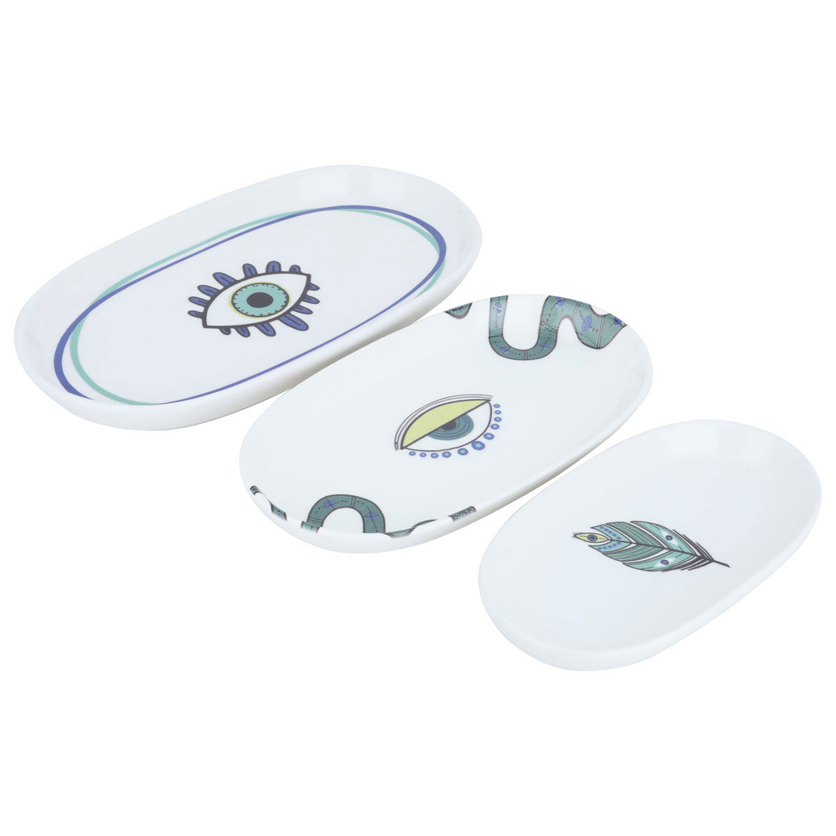 Al Saif Gallery Porcelain Serving Plates Set, 10 x 14.5 x 17 cm, Eye Pattern Oval, 3 Pieces - White product image 2