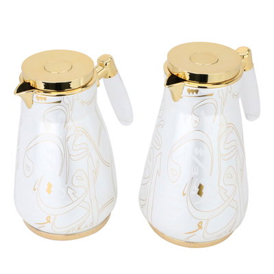 Al Saif Gallery thermos set, 1/0.75 litre, two pieces, thermal glass inner container, steel outer shell - white product image 3