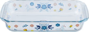 AlSaif Gallery Glass Oven Tray, 30 x 17 x 5 cm, 1.6 L, Rose Pattern - Clear Blue product image