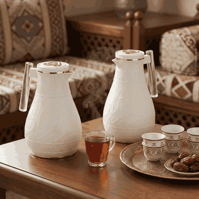 طقم ترامس كرم السيف غاليري، 1 / 0.65 لتر، نقش إسلامي، حافظة داخلية زجاج حراري - ابيض product image 2