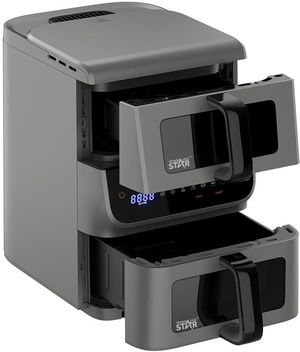 Winning Star ST-9693 Double Air Fryer, 6.5/3.5 Liter, 2500 Watts, Digital - Gray product image