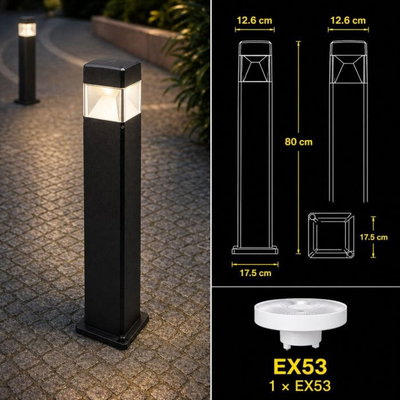Plastic garden post made of durable resin, GX53 bulb base, 80 x 17.5 cm - Black product image 3