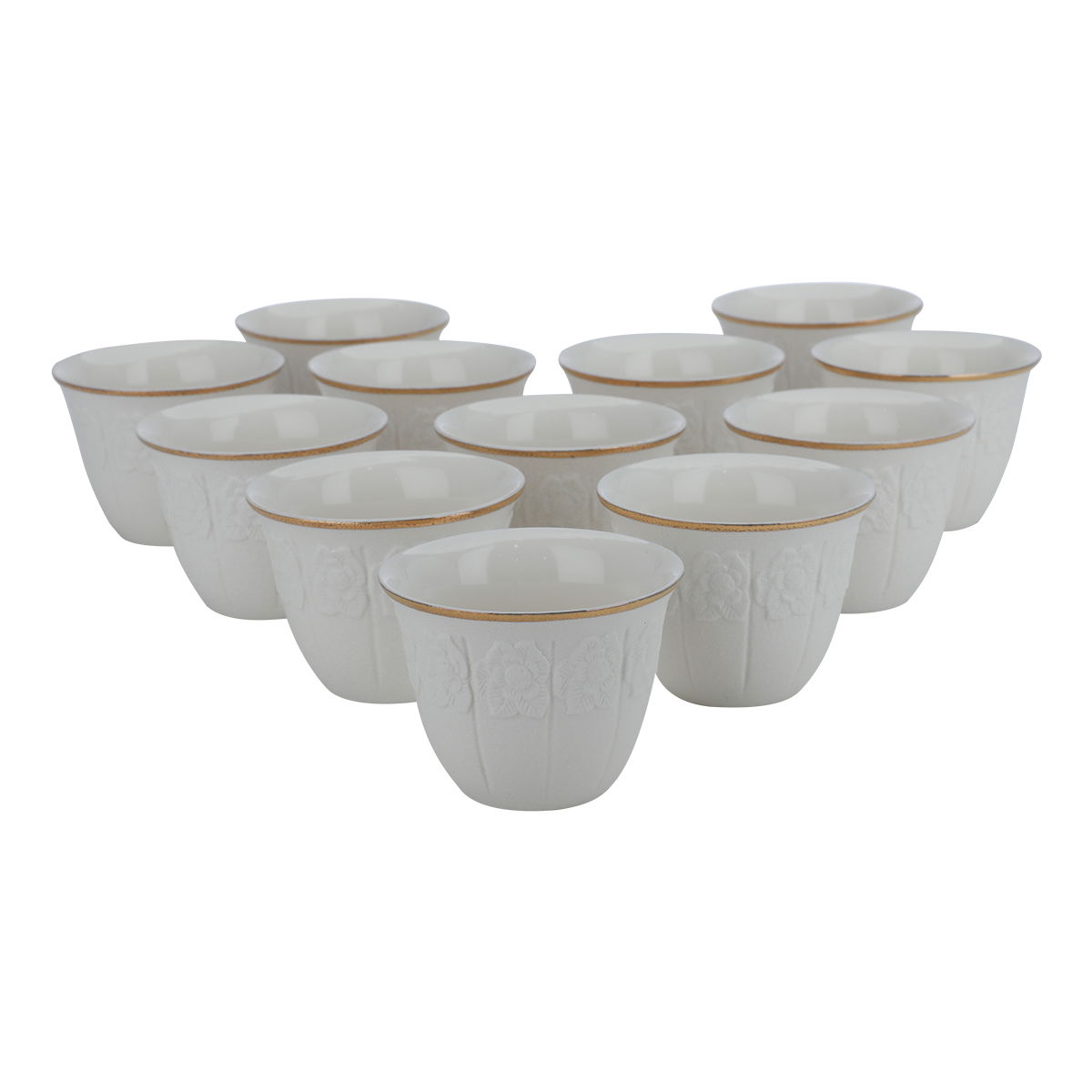Al Saif Gallery porcelain Arabic coffee cups, 12 pieces, rose carving - white product image