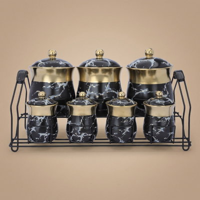 Al Saif Gallery Porcelain Spice Box Set, 7 Pieces - Black Gold product image 1