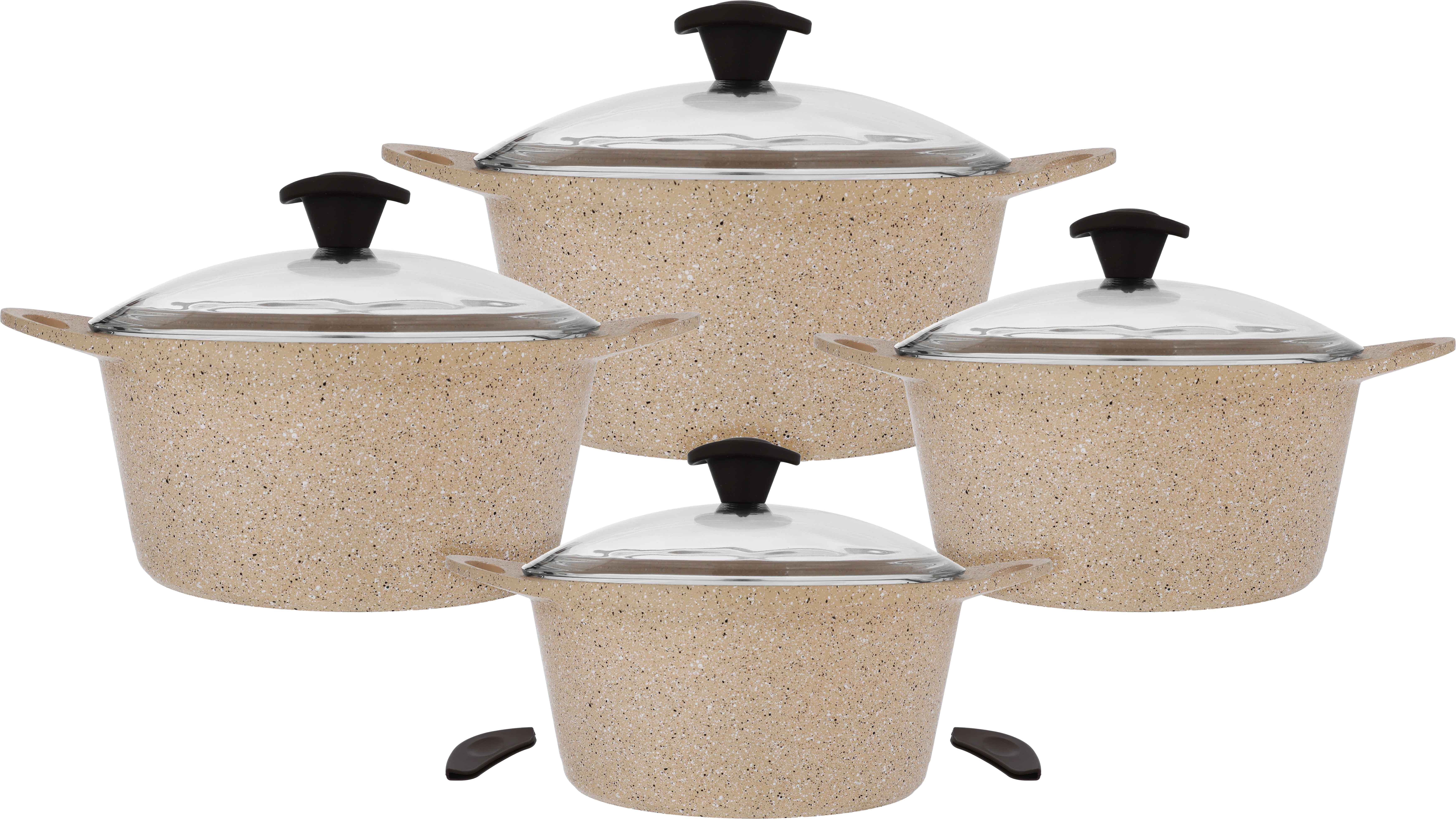 طقم قدور جرانيت السيف غاليري، 8 قطع، غطاء زجاج - بني product image