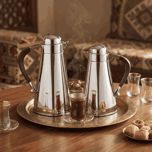 طقم ترامس اليمامة السيف غاليري، 2 قطعة، 0.7/ 1 لتر، خامة داخلية زجاج، يد خشبي، غطاء ضغاط - فضي product image 2