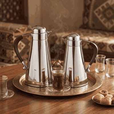 طقم ترامس اليمامة السيف غاليري، 2 قطعة، 0.7/ 1 لتر، خامة داخلية زجاج، يد خشبي، غطاء ضغاط - فضي product image 2