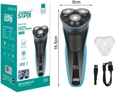 Winning Star ST-5680 Beard Trimmer and Shaver, 8W, 90-Minute Run, Waterproof - Black/Blue product image 8