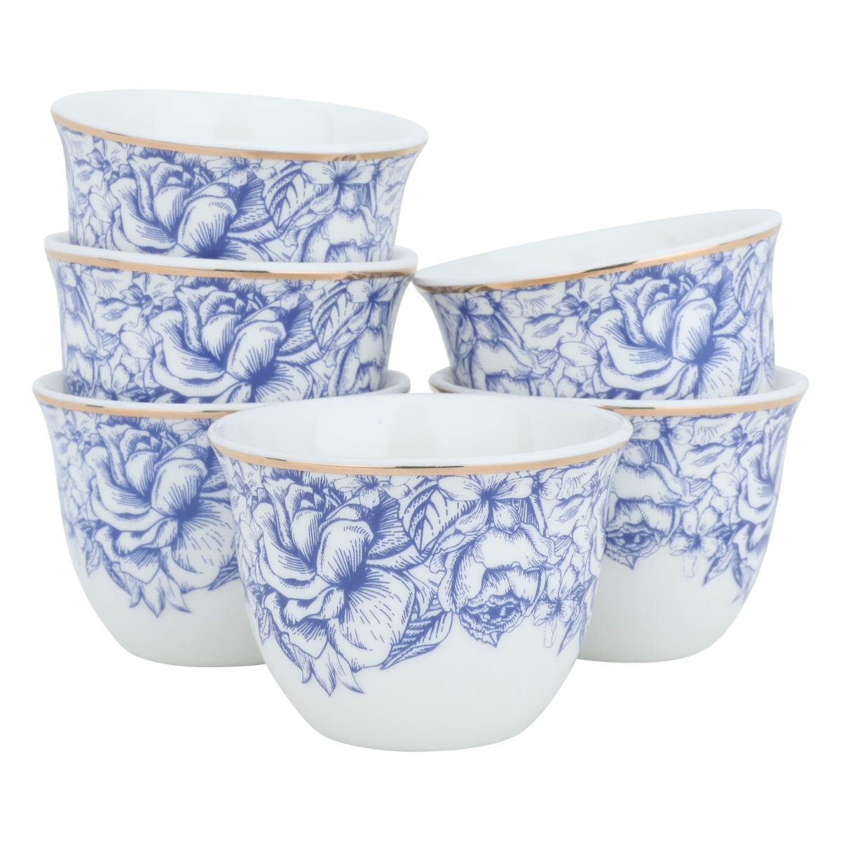 Al Saif Gallery Porcelain Arabic Coffee Cups Set, 12 Pieces, 90 ml, Blue-White Pattern product image 1