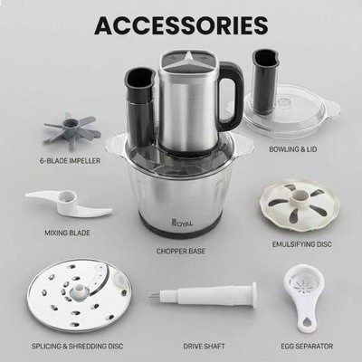 مفرمة رويال، 400 واط، 3 لتر، 3 سرعات، RA-CHPS-308 - فضي اسود product image 3