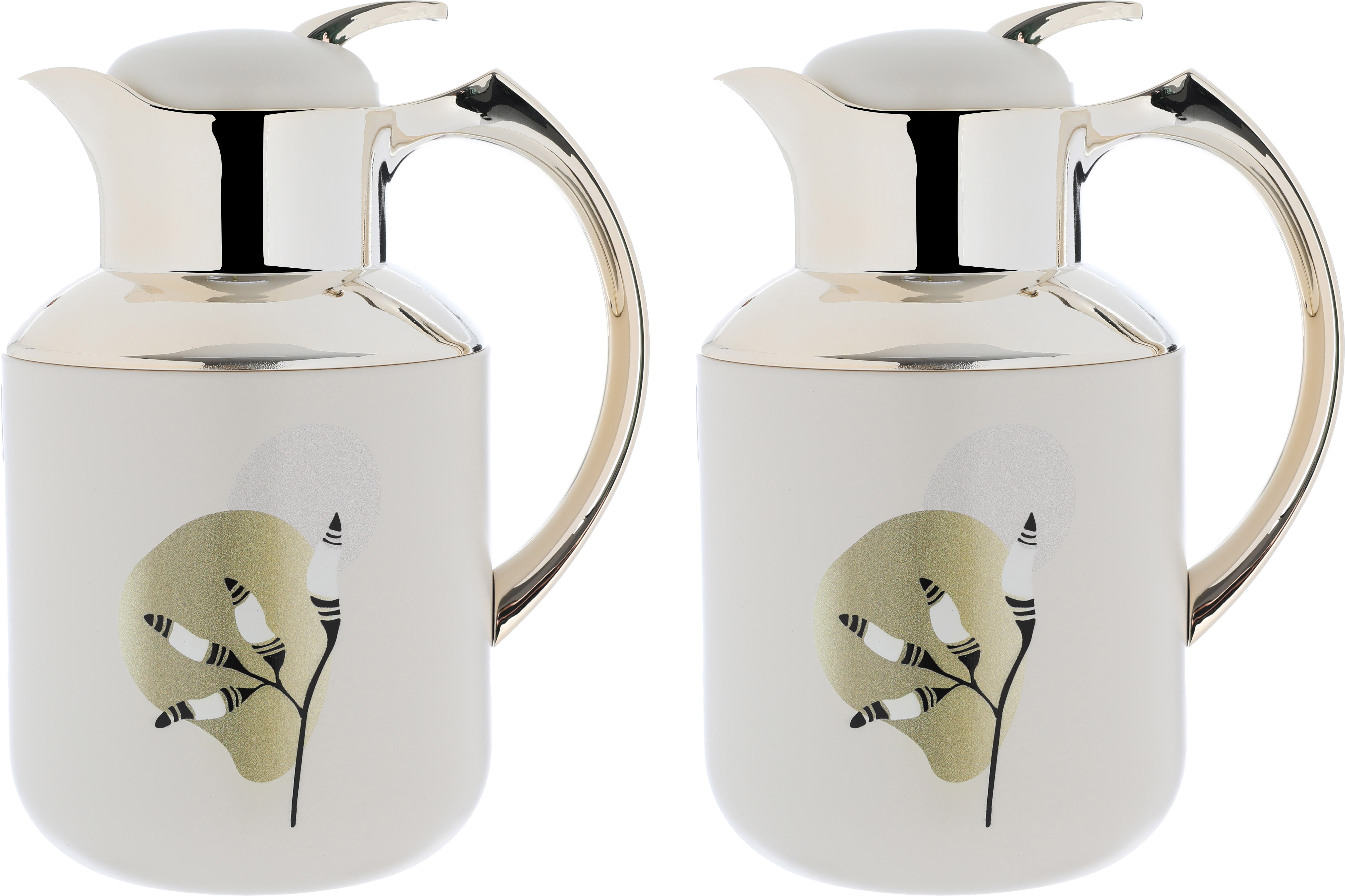 Al Saif Gallery Florya Pro thermos set, 1/0.5 liter, two pieces, thermal glass inner container, steel outer shell - white beige product image