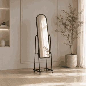 مراية ستاند زجاج، 158×40 سم، ستاند معدن - اسود product image