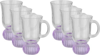 Al Saif Gallery Glass Cup Set, 6 Pieces, Mauve Base, Handle - Clear Mauve product image 1