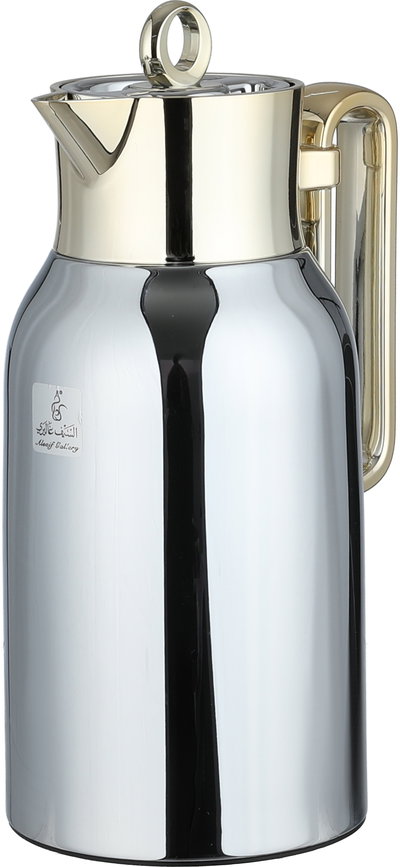 Al Saif Gallery Al Durra Thermos Set, 1/1 Liter, 2 Pieces, Glass Inner Container, Push Button, Gold-Silver Handle product image 4