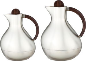 Al Saif Gallery Layal Thermos Set, 0.6/0.9 Liter, 2 Pieces, Glass Interior, Plastic Exterior, Wooden Handle, Push Button - Wooden Silver product image